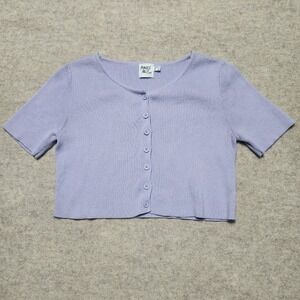 Princess Polly Cropped Knit Button Up Short Sleeve Cardigan Top‎ Lavender